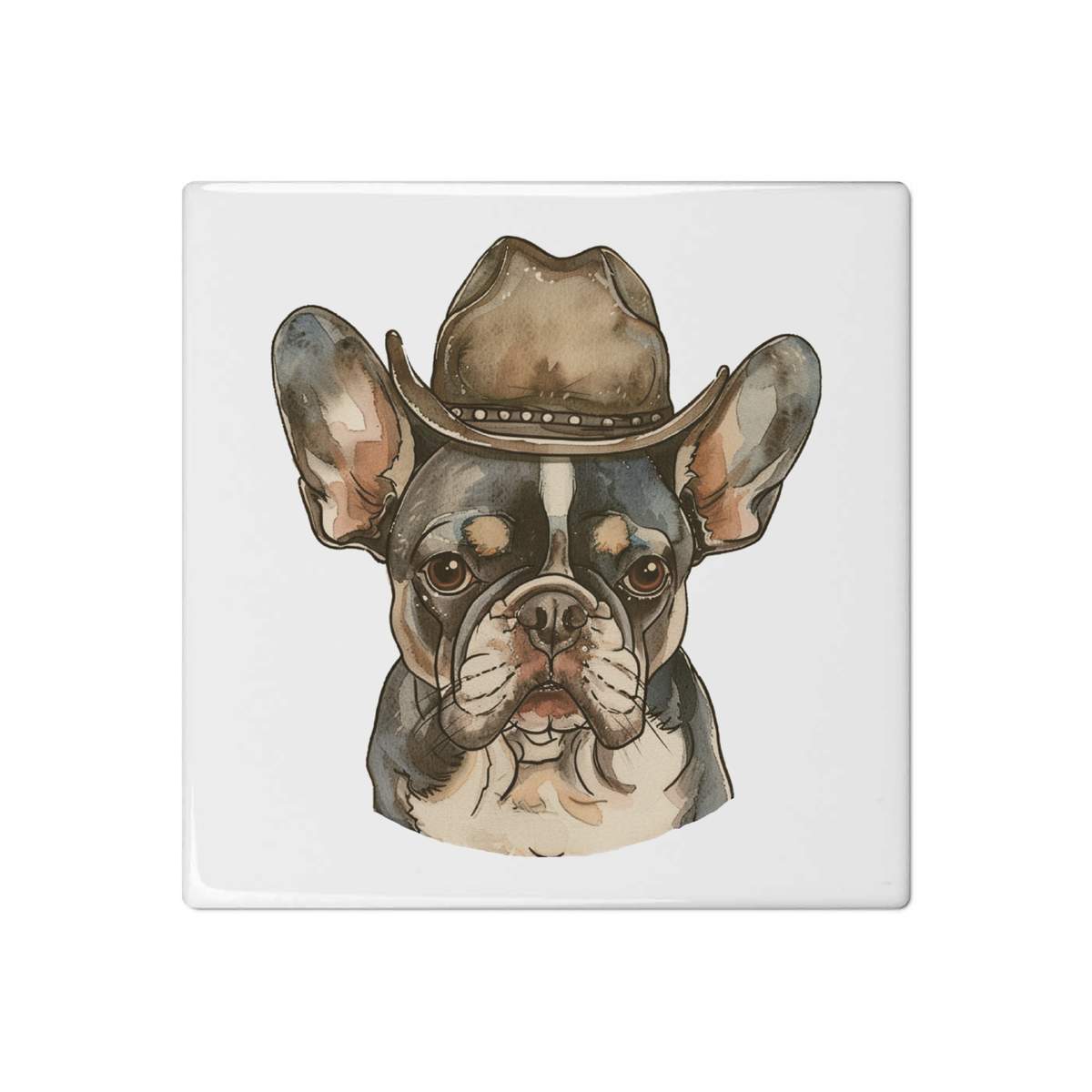 'French Bulldog Wearing Cowboy Hat' 108mm Square Ceramic Tile (TD00034766)