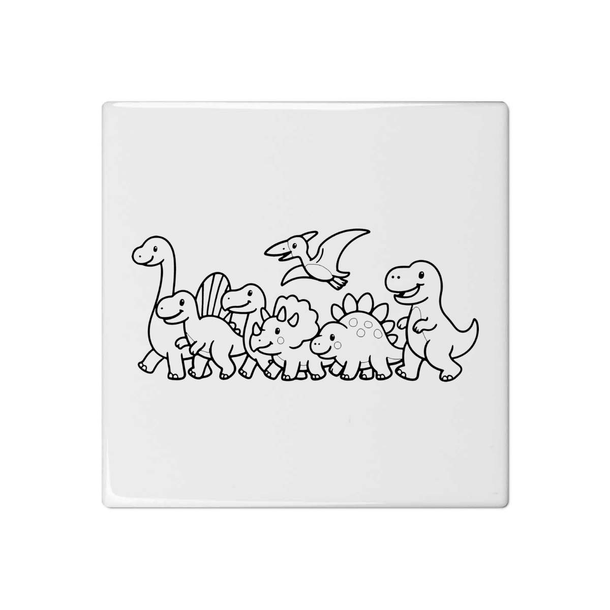 'Dinosaur Parade' 108mm Square Ceramic Tile (TD00034870)