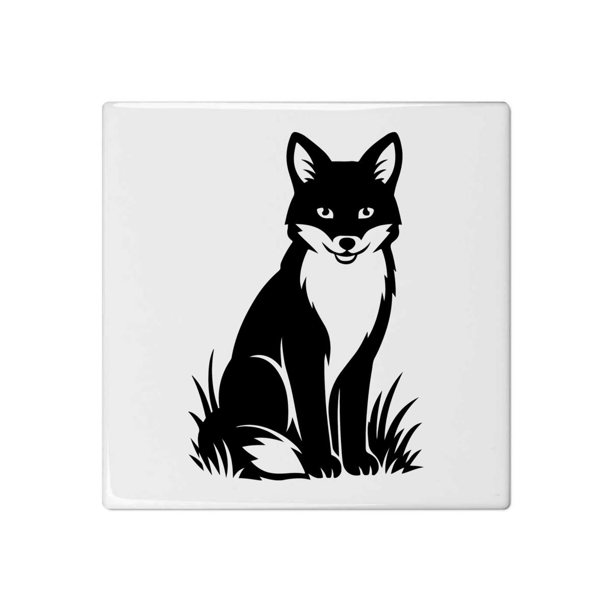 'Fox Sitting In A Meadow Of Grass' 108mm Square Ceramic Tile (TD00036359)