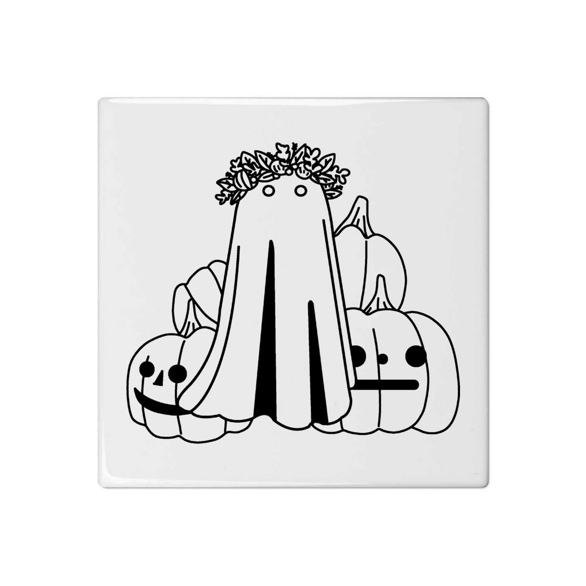 'Pumpkin Ghost' 108mm Square Ceramic Tile (TD00036415)