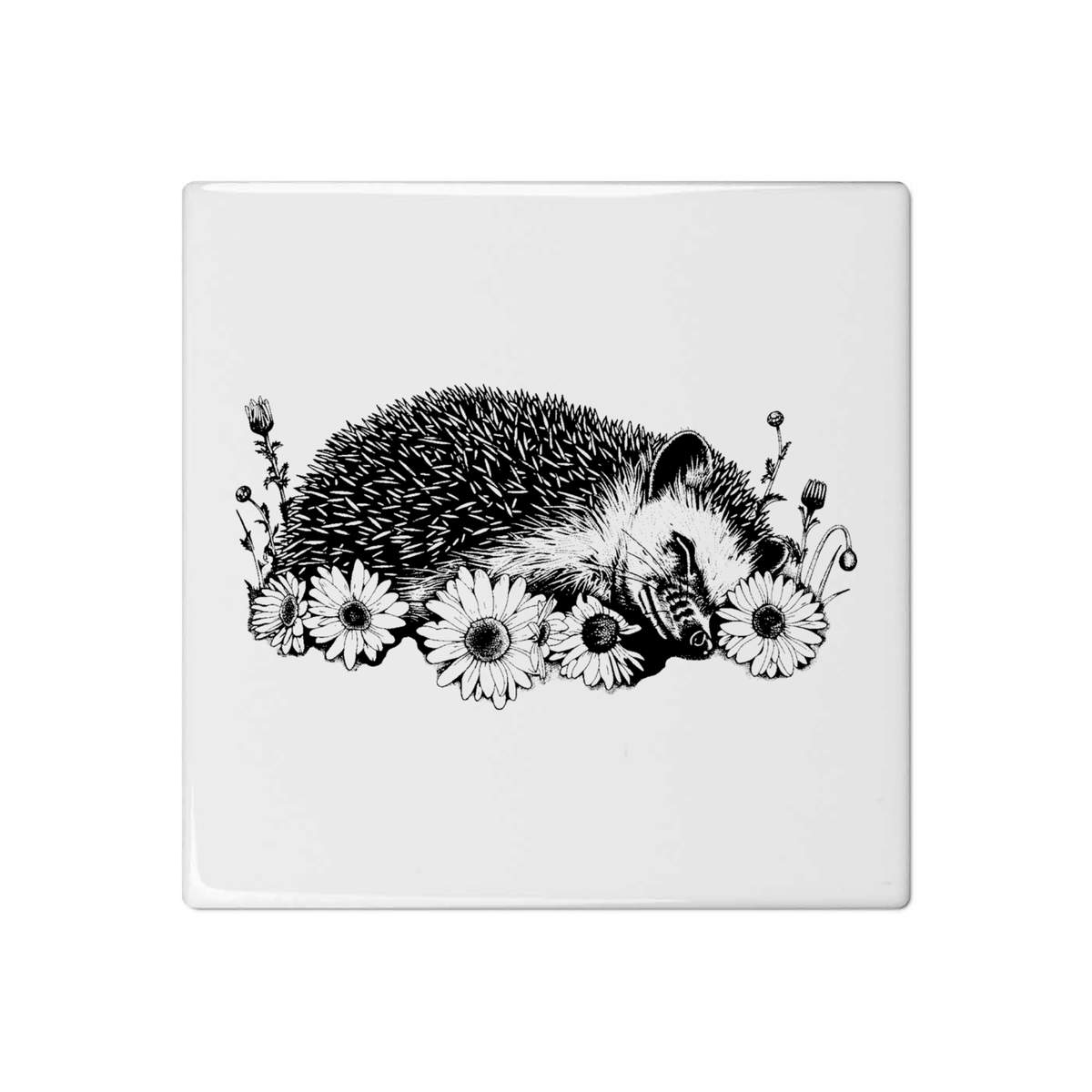 'Cute Hedgehog Sleeping with Flowers' 108mm Square Ceramic Tile (TD00036676)