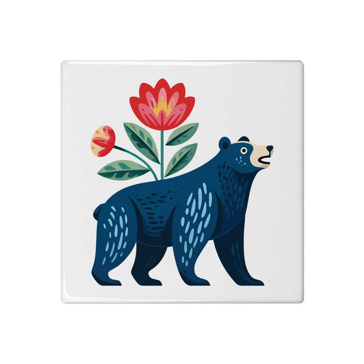 'Decorative Bear With Flower' 108mm Square Ceramic Tile (TD00038174)