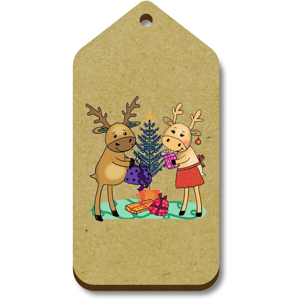10 x 'Mr & Mrs Reindeer With Christmas Gifts' 66mm x 34mm Gift Tags (TG00134949)