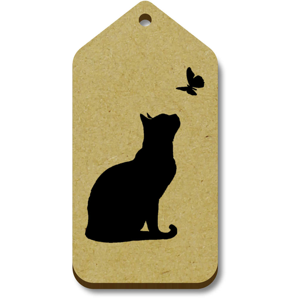 10 x 'Cat Sitting with Butterfly Silhouette' 66mm x 34mm Gift Tags (TG00142744)