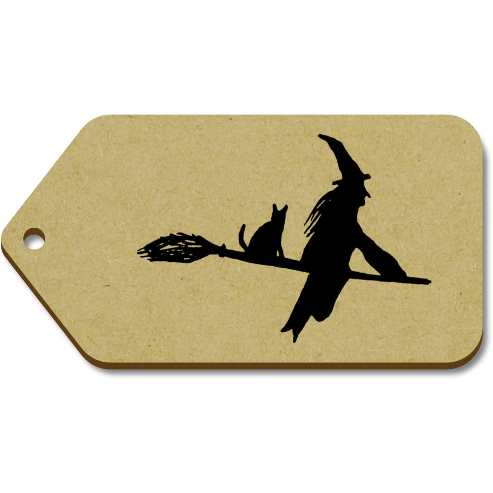 10 x Large 'Witch On A Broomstick' Wooden Gift Tags (TG00013001)