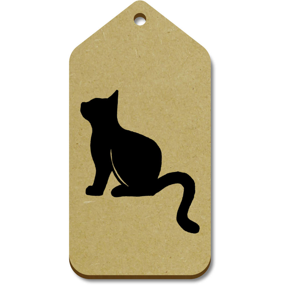 10 x Large 'Cat Silhouette' Wooden Gift Tags (TG00013249)