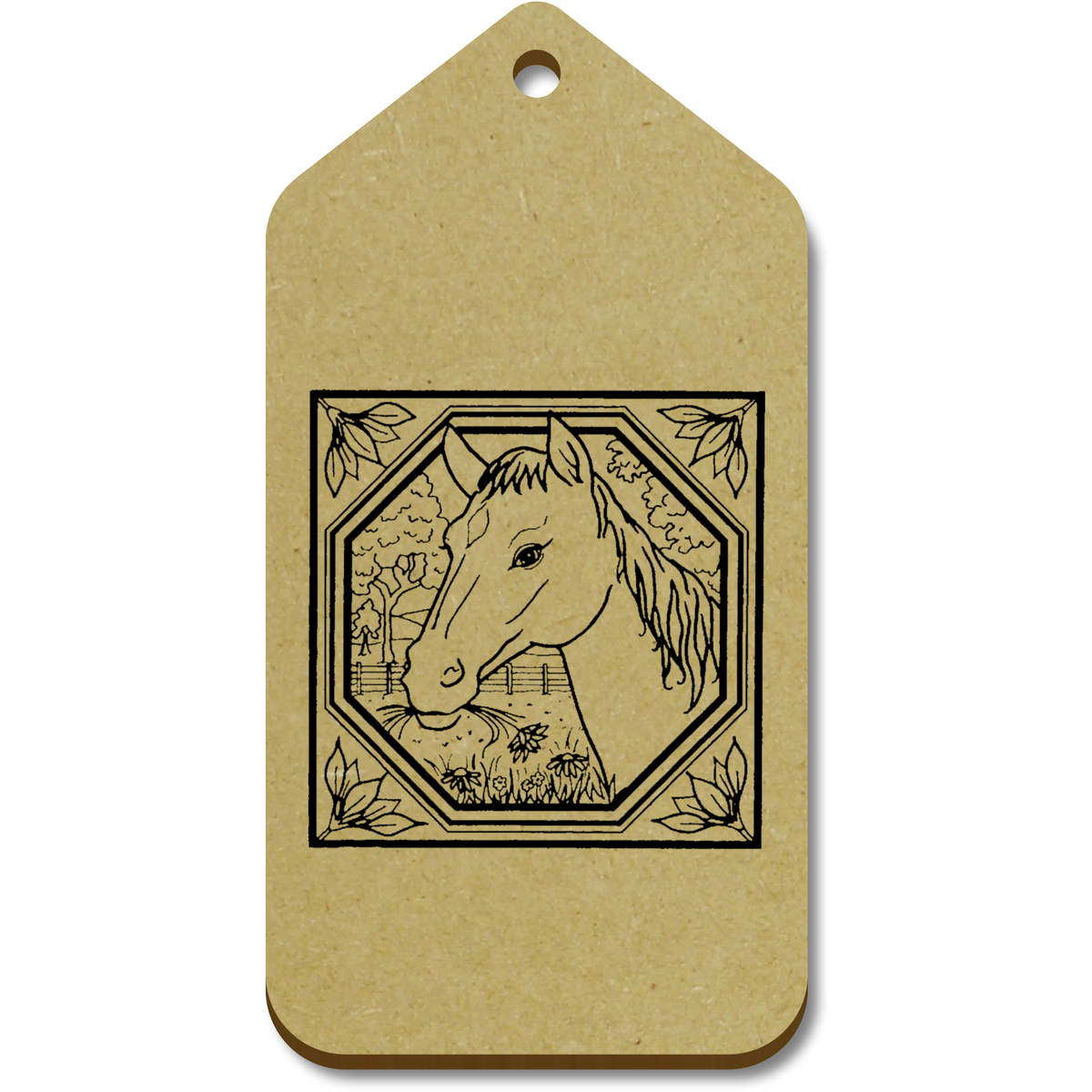10 x Large 'Square Horse Motif' Wooden Gift Tags (TG00015348)