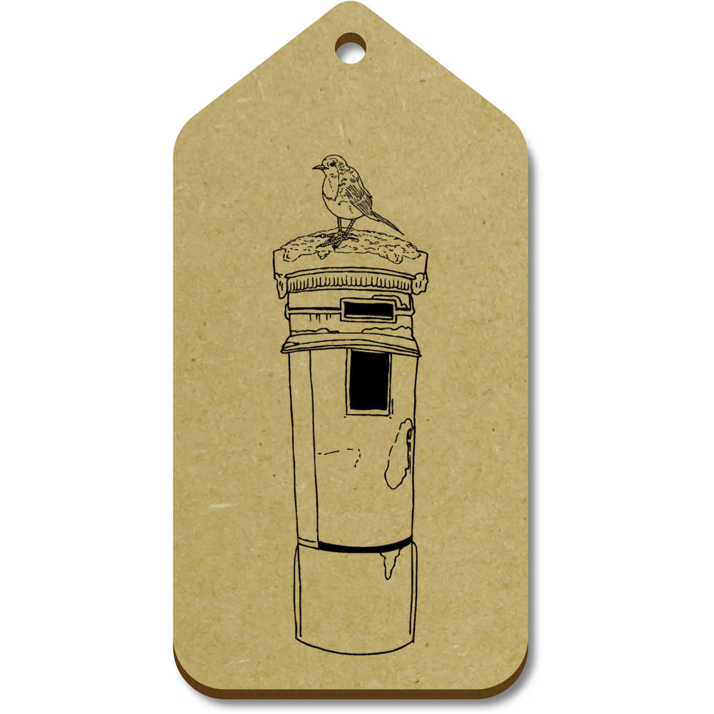 10 x Large 'Post Box With Robin' Wooden Gift Tags (TG00016608)
