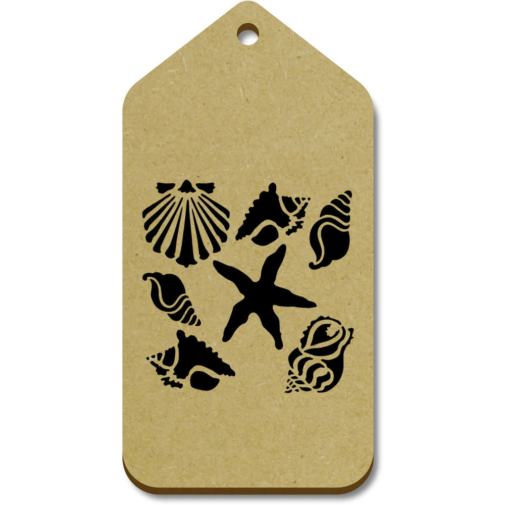 10 x Large 'Sea Shells & Starfish' Wooden Gift Tags (TG00131449)