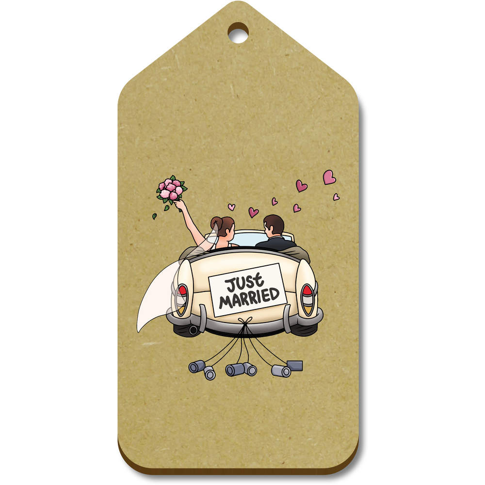 10 x Large 'Just Married Couple Car' Wooden Gift Tags (TG00132005)