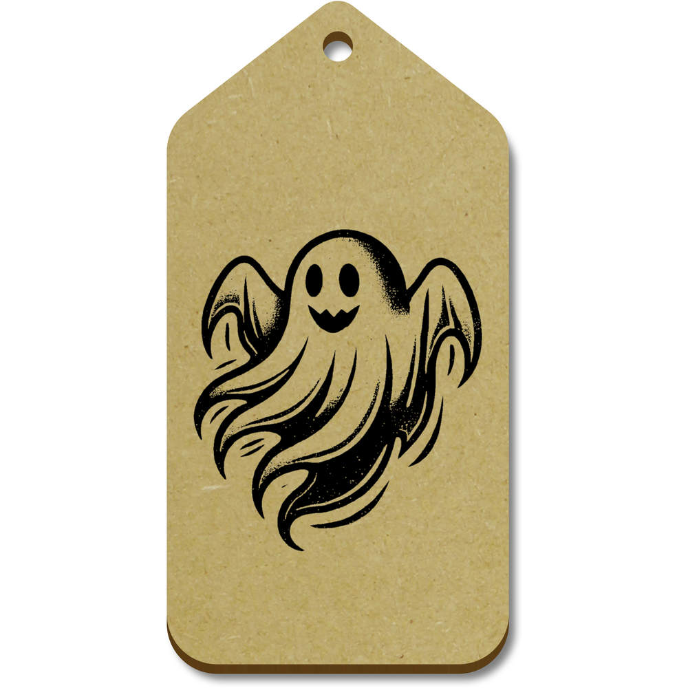 10 x Large 'Happy Ghost' Wooden Gift Tags (TG00132531)