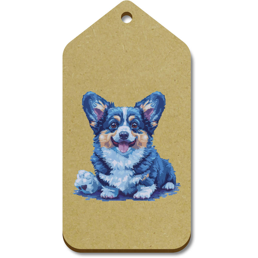 10 x Large 'Blue Corgi Pixel Art' Wooden Gift Tags (TG00134337)