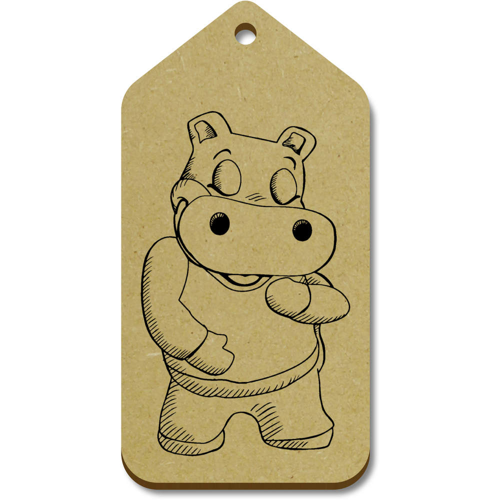 10 x Large 'Dancing Hippo' Wooden Gift Tags (TG00134771)