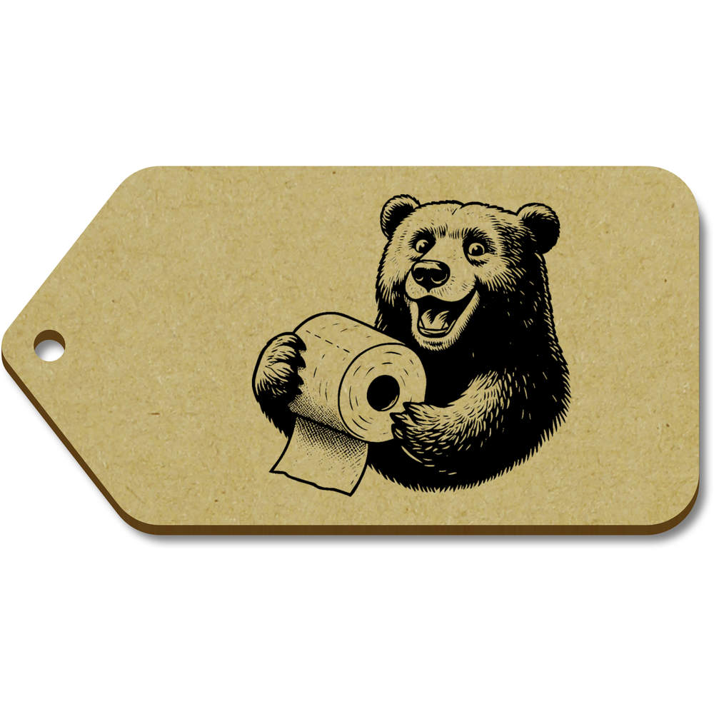 10 x Large 'Bear Holding Toilet Paper' Wooden Gift Tags (TG00135977)