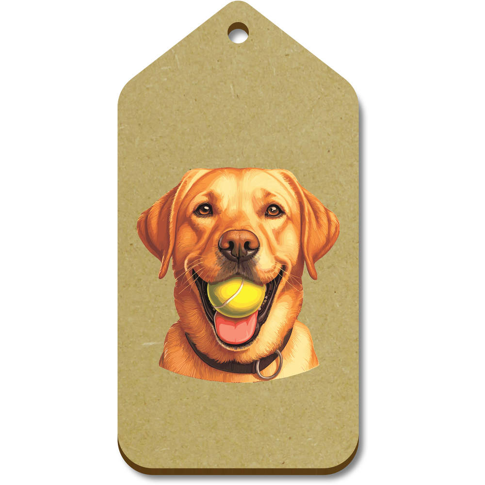 10 x Large 'Golden Labrador With Ball' Wooden Gift Tags (TG00136904)