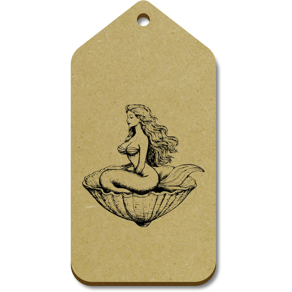 10 x Large 'Mermaid Sitting in a Clam Shell' Wooden Gift Tags (TG00140227)