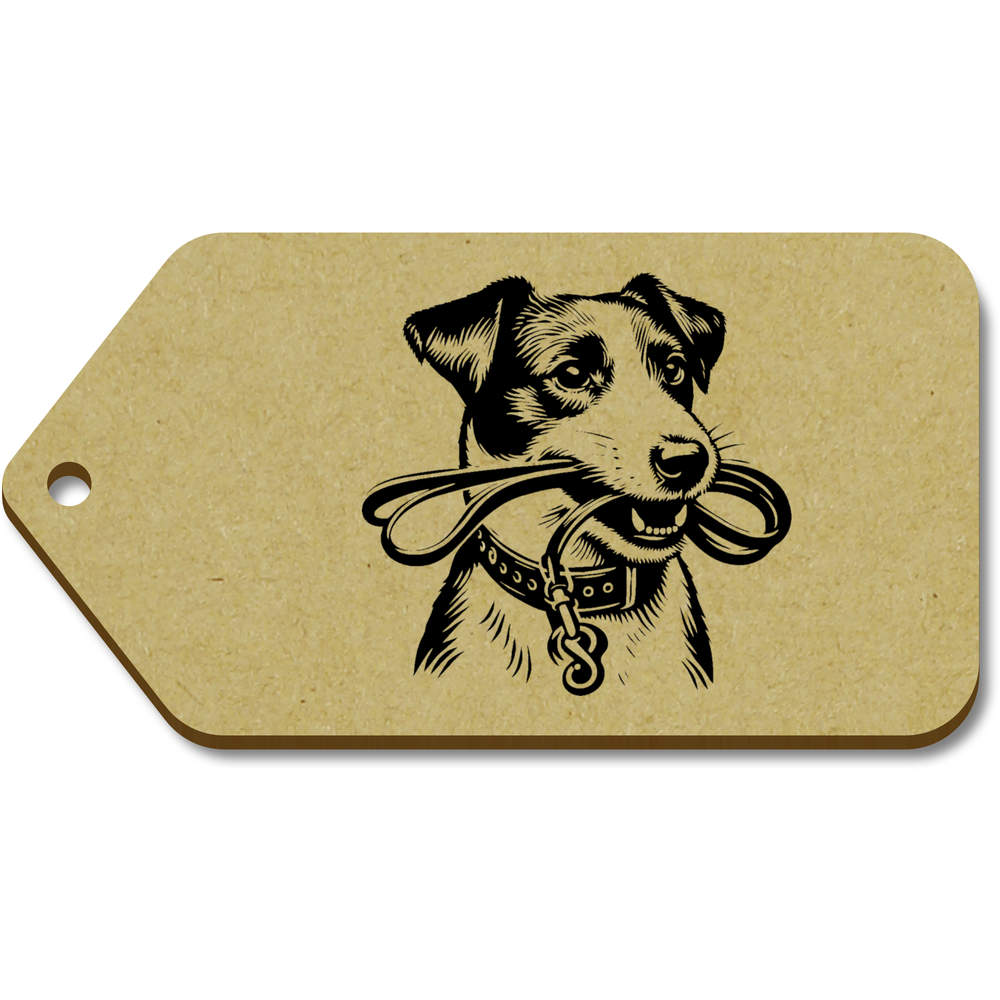 10 x Large 'Jack Russell Holding Dog Leash' Wooden Gift Tags (TG00140888)