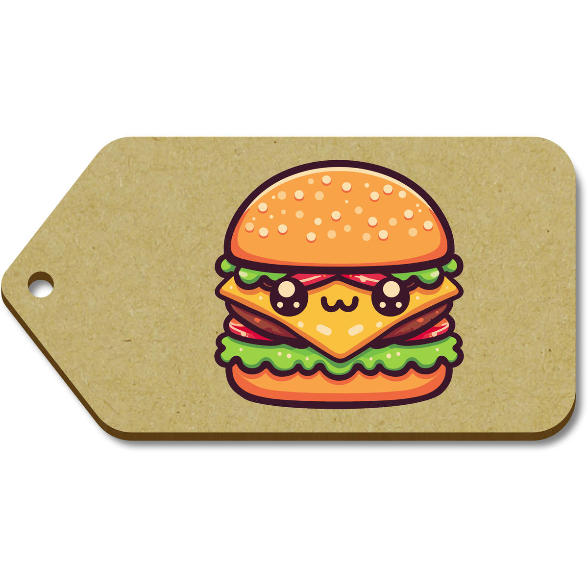10 x Large 'Cute Cheeseburger' Wooden Gift Tags (TG00142999)