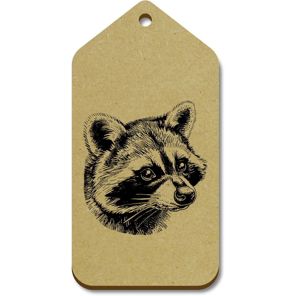 10 x Large 'Raccoon Portrait ' Wooden Gift Tags (TG00143267)