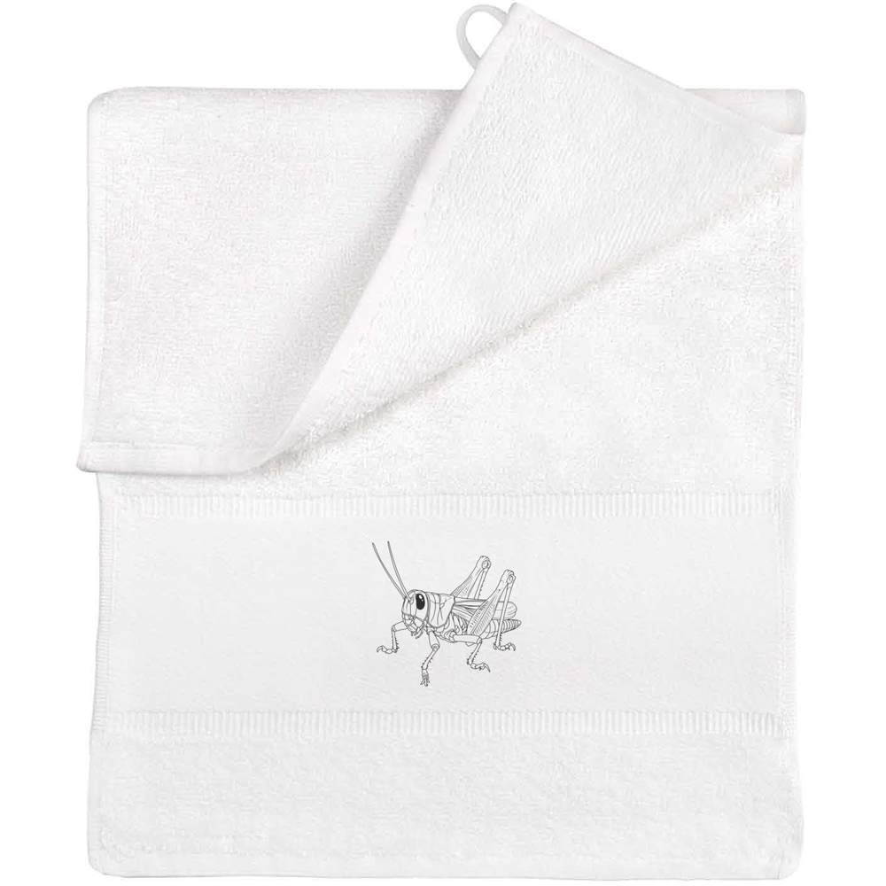 'Grasshopper Bug' Flannel / Guest Towel - White - Soft Hand and Face Cloth for Bathrooms, Travel, Gym and Gifts (TL00079042)