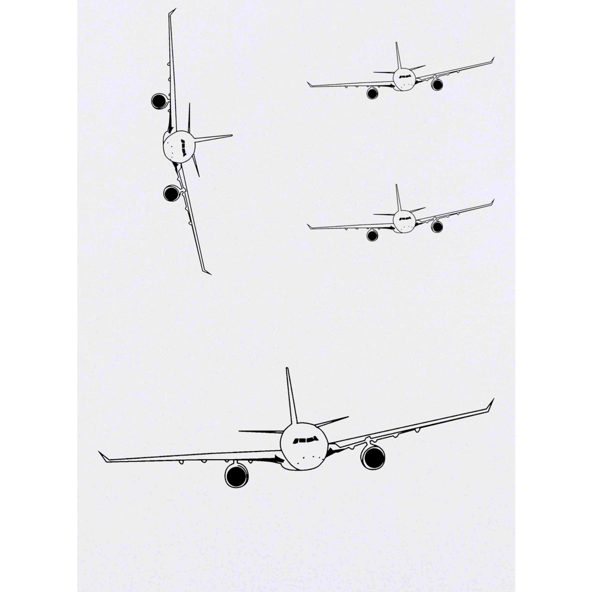 'Incoming Airplane' Temporary Tattoos - Commercial Airliner Head-On View Line - Water Resistant, Skin-Safe, Non-Toxic Transfers (TO002759)