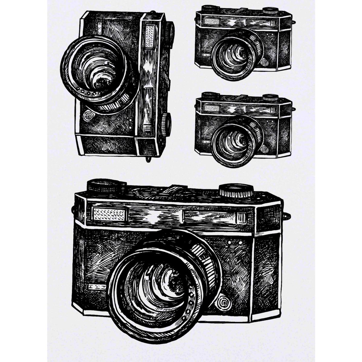 4 x 'Classic Camera' Temporary Tattoos -  Water Resistant, Skin-Safe, Non-Toxic Transfers, Mixed Sizes (TO00004395)