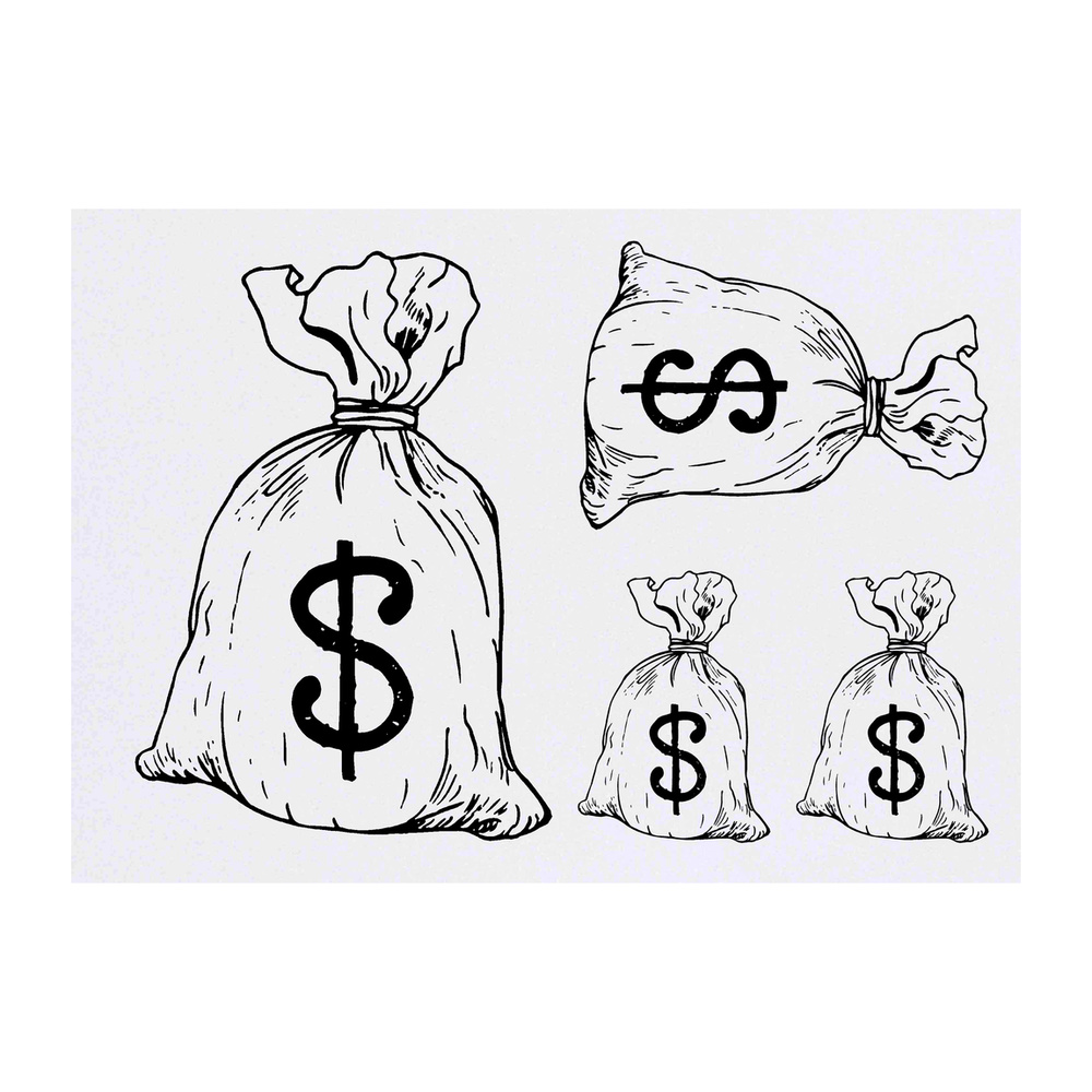 4 x 'Money Bag' Temporary Tattoos - Water Resistant, Skin-Safe, Non-Toxic Transfers, Mixed Sizes (TO00007684)