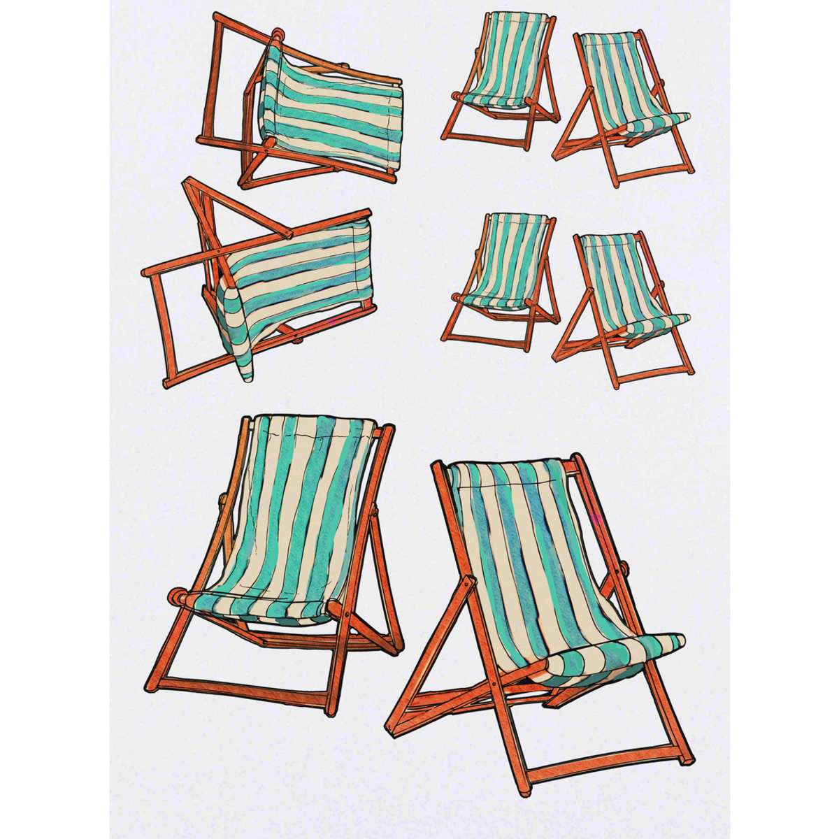 'Deck Chairs' Temporary Tattoos -  Water Resistant, Skin-Safe, Non-Toxic Transfers (TO022631)