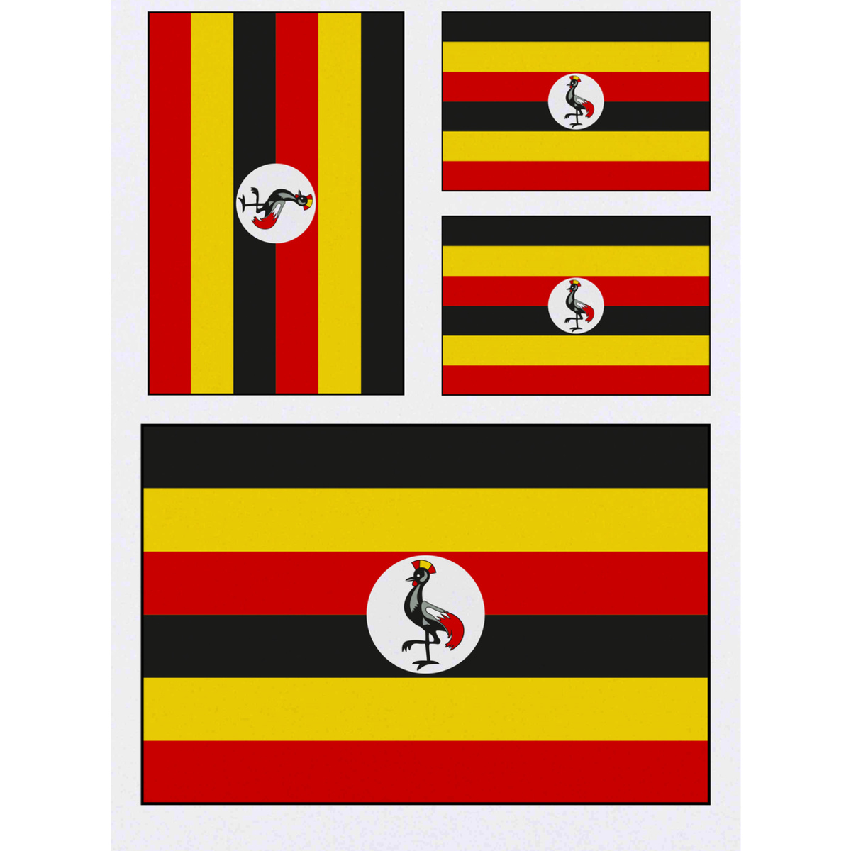 4 x 'Uganda Flag' Temporary Tattoos -  Water Resistant, Skin-Safe, Non-Toxic Transfers, Mixed Sizes (TO00014477)