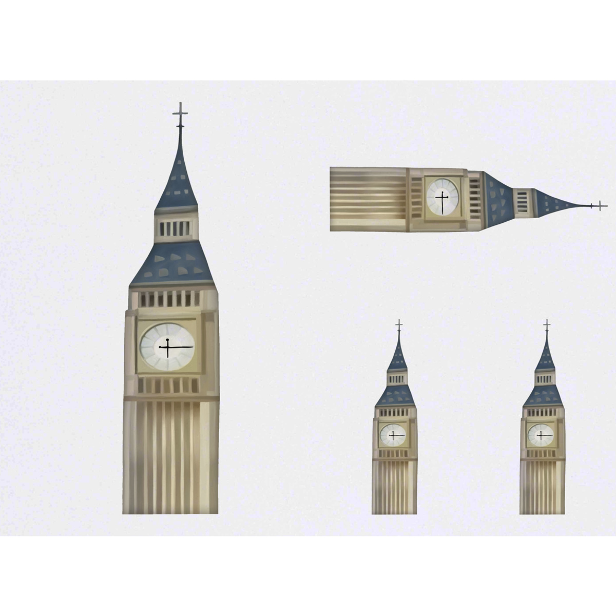 4 x 'Big Ben' Temporary Tattoos -  Water Resistant, Skin-Safe, Non-Toxic Transfers, Mixed Sizes (TO00014501)