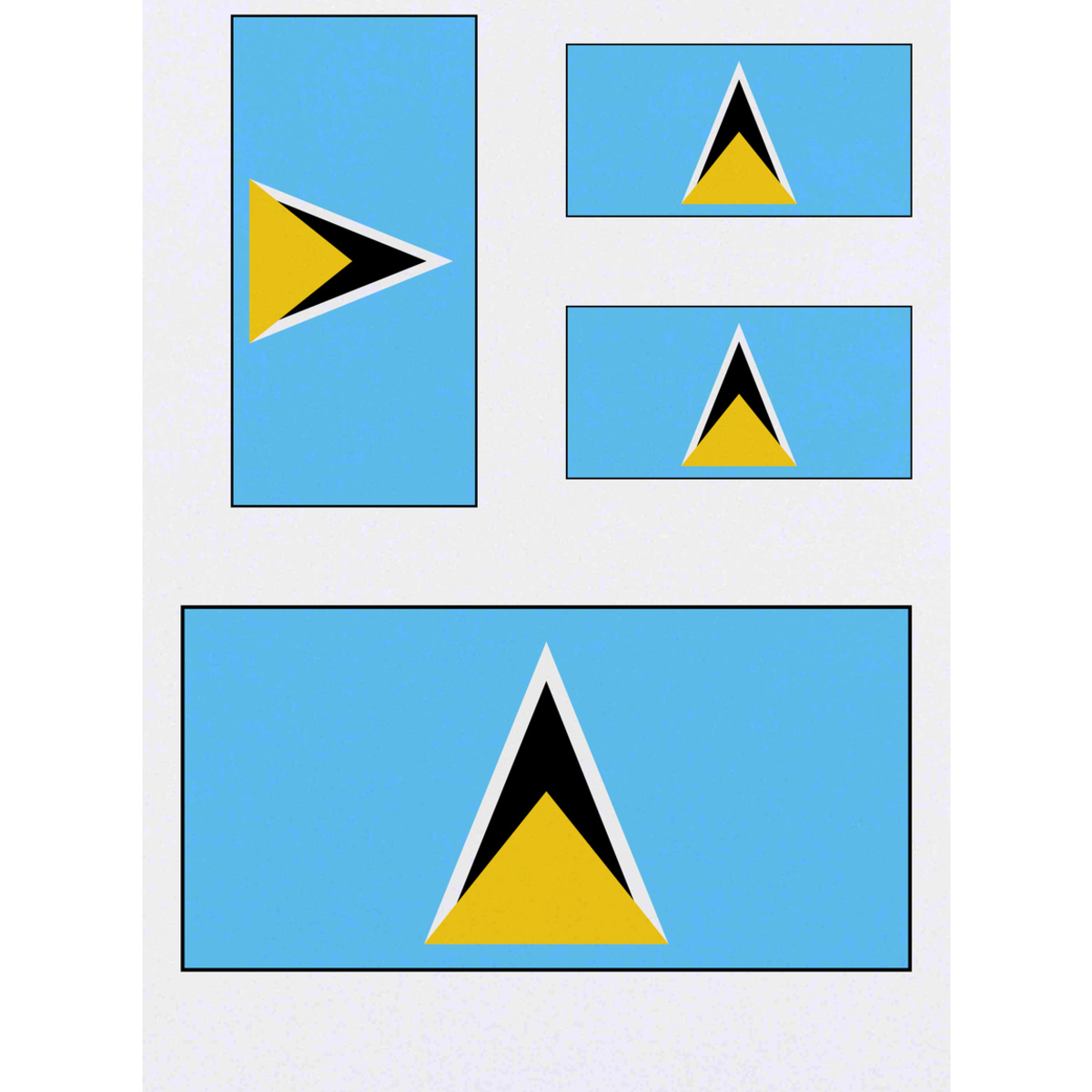 4 x 'Saint Lucia Flag' Temporary Tattoos - Mixed-Size - Water Resistant Skin Safe Transfers for Parties, Costumes and Gifts (TO00014784)