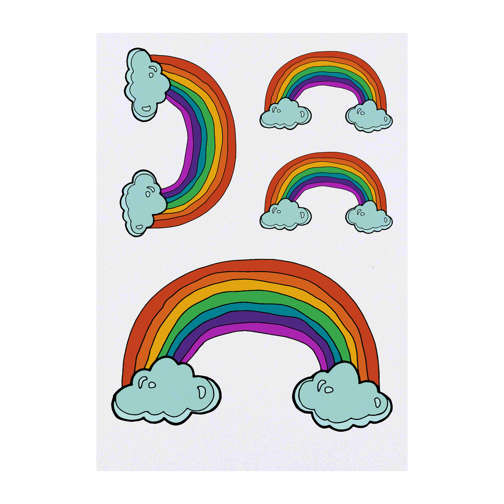 'Rainbow & Clouds' Temporary Tattoos - Water Resistant, Skin-Safe, Non-Toxic Transfers (TO024889)