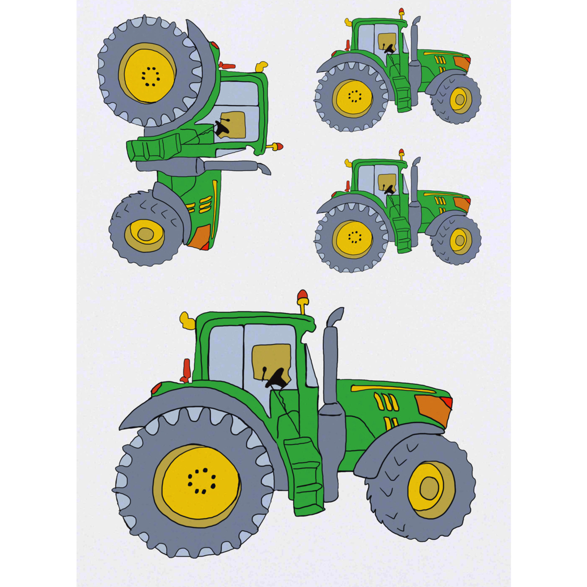 4 x 'Green Tractor' Temporary Tattoos - Modern Farm Machinery Vehicle Art - Water Resistant, Skin-Safe, Non-Toxic Transfers, Mixed Sizes (TO00033879)