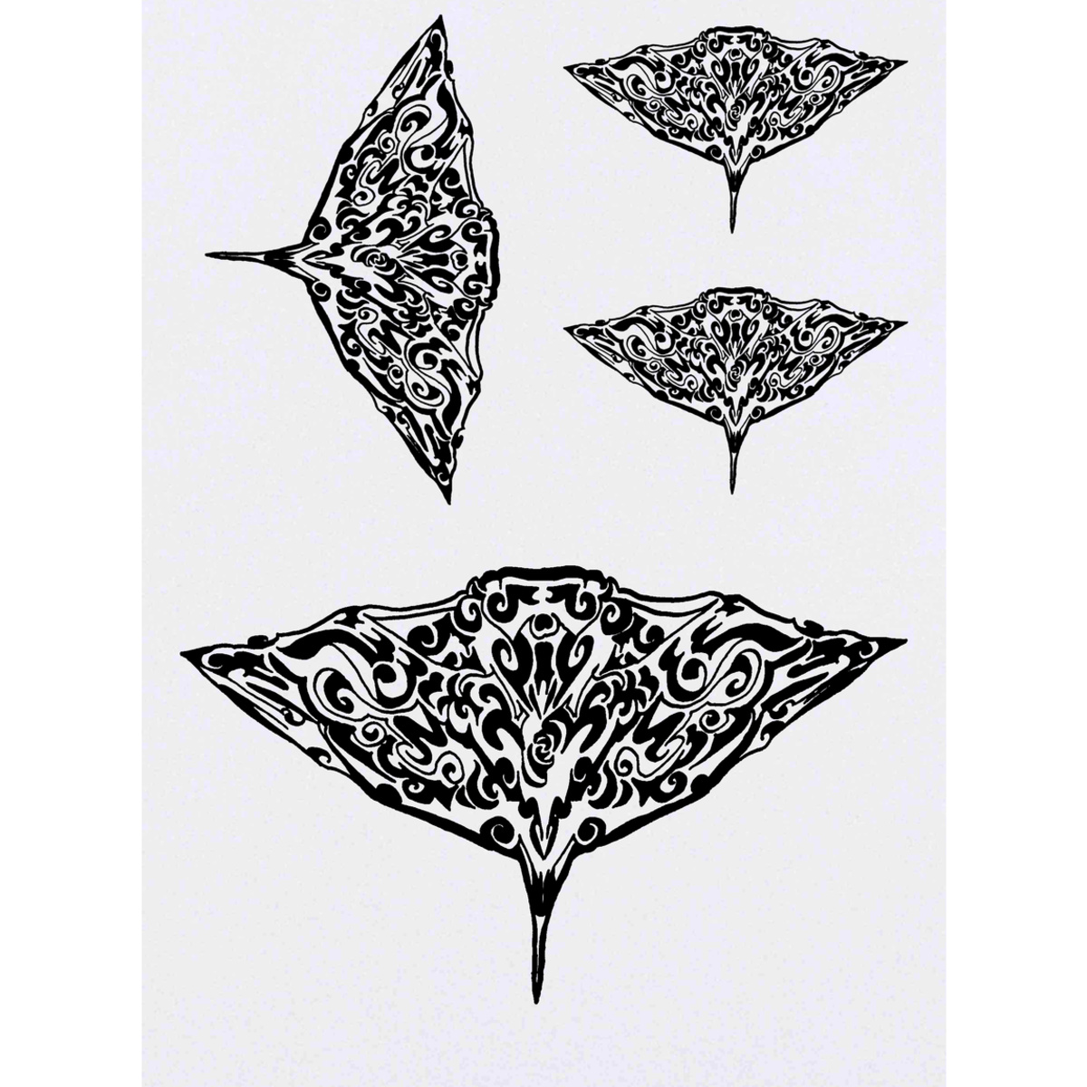'Tribal Stingray' Temporary Tattoos -  Water Resistant, Skin-Safe, Non-Toxic Transfers (TO029340)