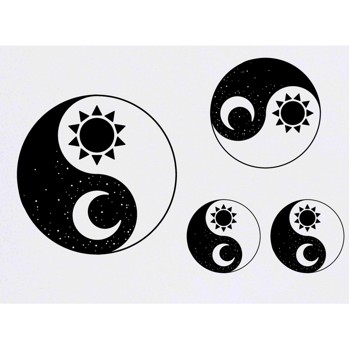 Azeeda Temporäre Tattoos Yin & Yang – 4 Stück, Wasserfest, Hautfreundlich, Verschiedene Größen