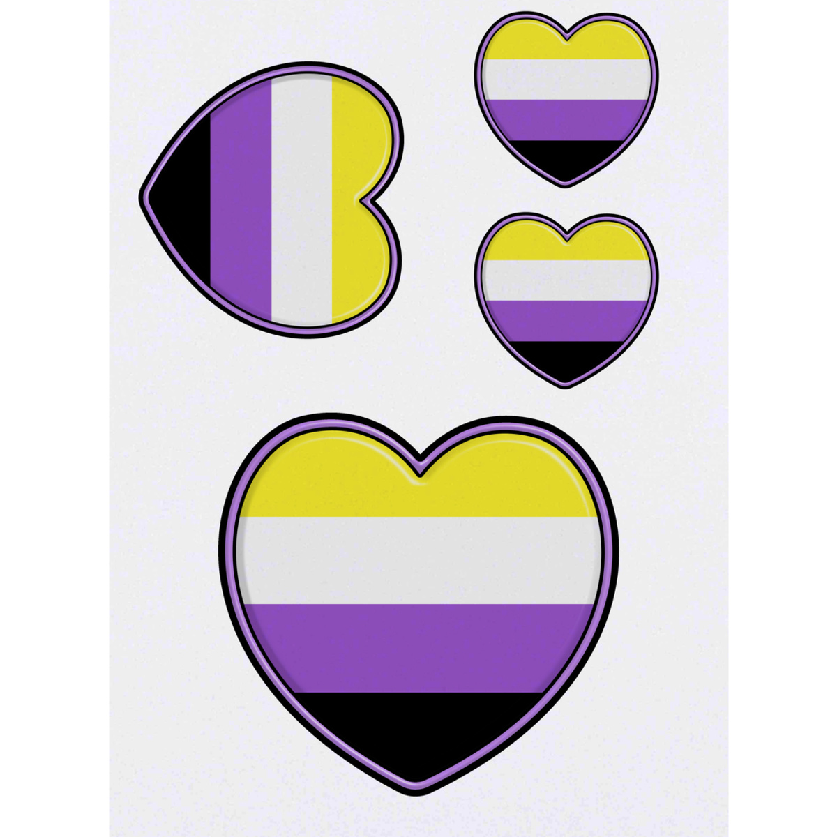 'Nonbinary Pride Heart' Temporary Tattoos -  Water Resistant, Skin-Safe, Non-Toxic Transfers (TO030867)