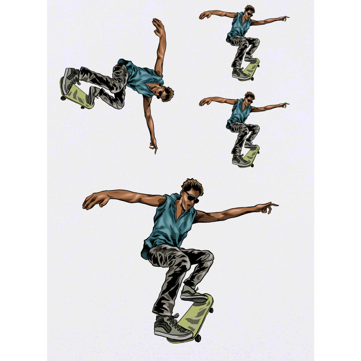 'Skateboarding Man' Temporary Tattoos -  Water Resistant, Skin-Safe, Non-Toxic Transfers (TO031060)