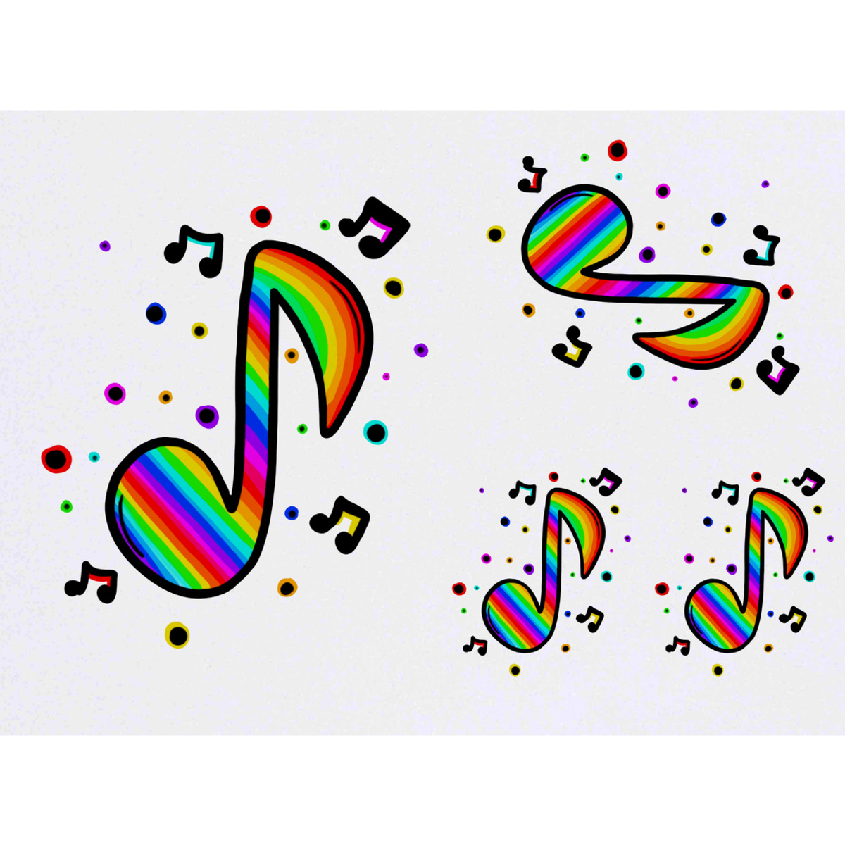 'Rainbow Music Notes' Temporary Tattoos -  Water Resistant, Skin-Safe, Non-Toxic Transfers (TO031382)