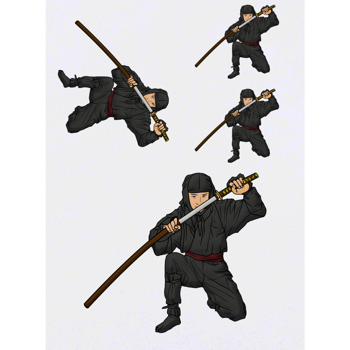 4 x 'Ninja' Temporary Tattoos - Mixed-Size - Water Resistant Skin Safe Transfers for Parties, Costumes and Gifts (TO00046553)