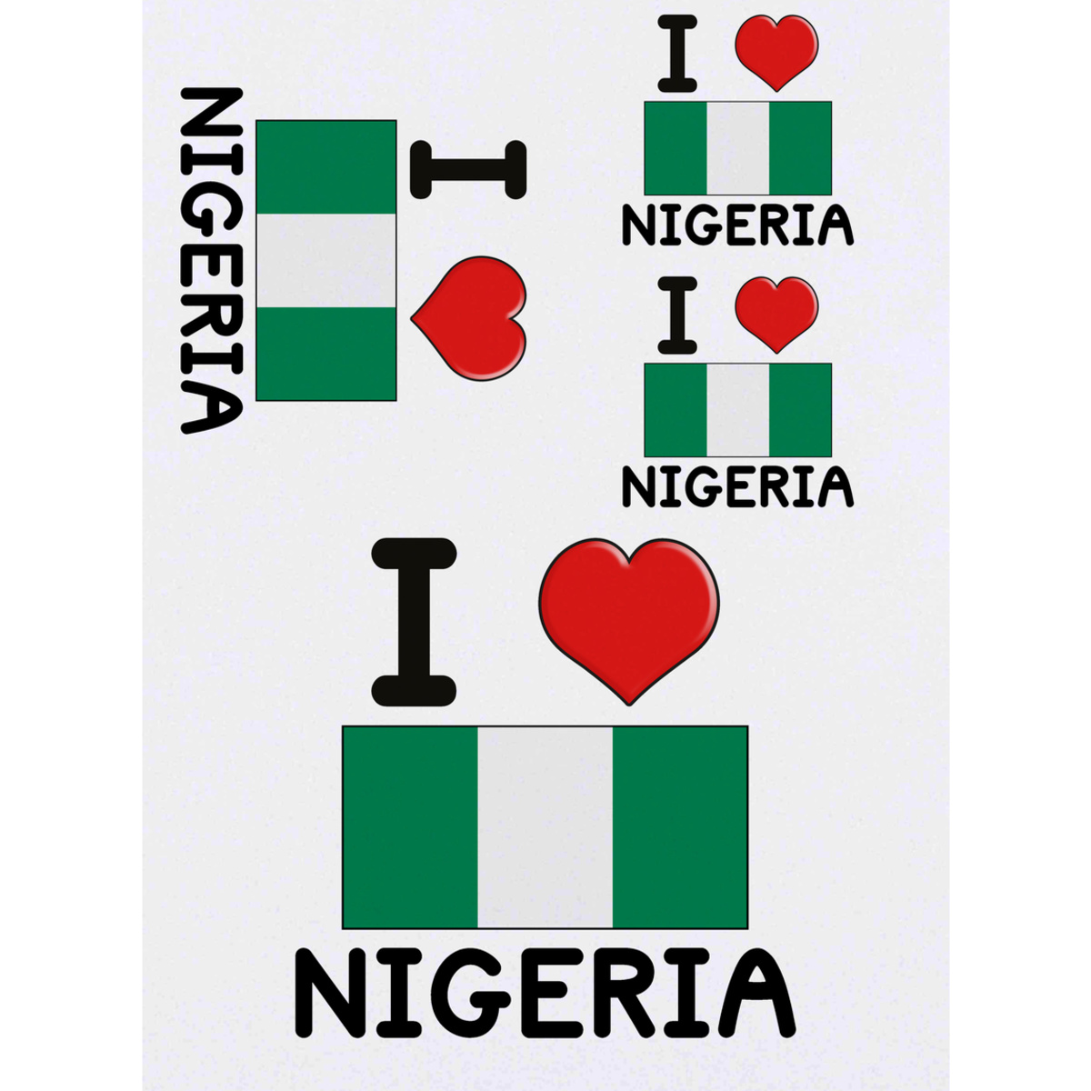4 x 'I Love Nigeria' Temporary Tattoos -  Water Resistant, Skin-Safe, Non-Toxic Transfers, Mixed Sizes (TO00047261)