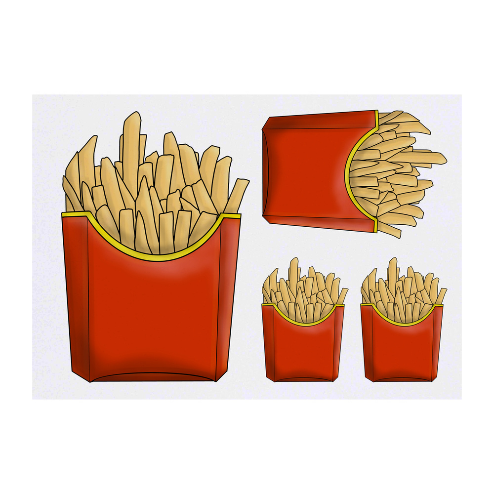 4 x 'Fast Food Fries' Temporary Tattoos - Water Resistant, Skin-Safe, Non-Toxic Transfers, Mixed Sizes (TO00049911)