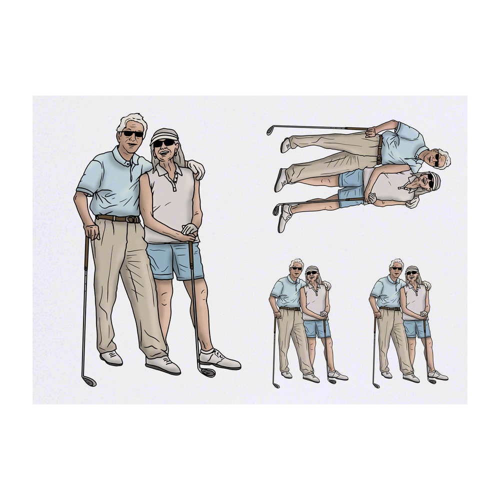'Elderly Golf Couple' Temporary Tattoos - Water Resistant, Skin-Safe, Non-Toxic Transfers (TO035351)