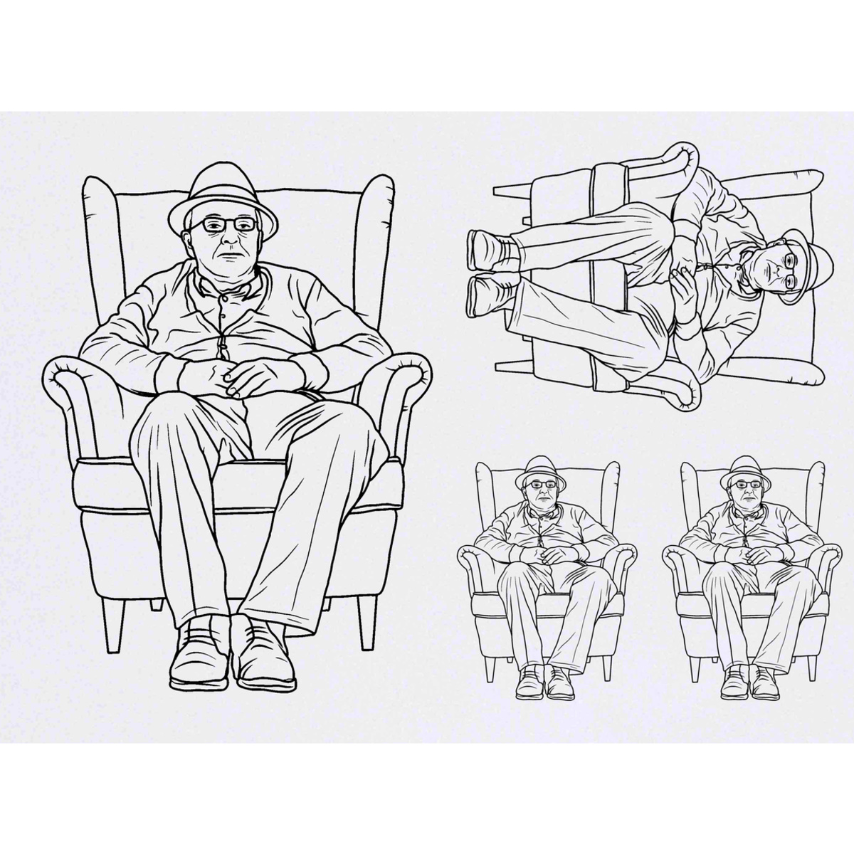 4 x 'Grumpy Old Man' Temporary Tattoos -  Water Resistant, Skin-Safe, Non-Toxic Transfers, Mixed Sizes (TO00050949)