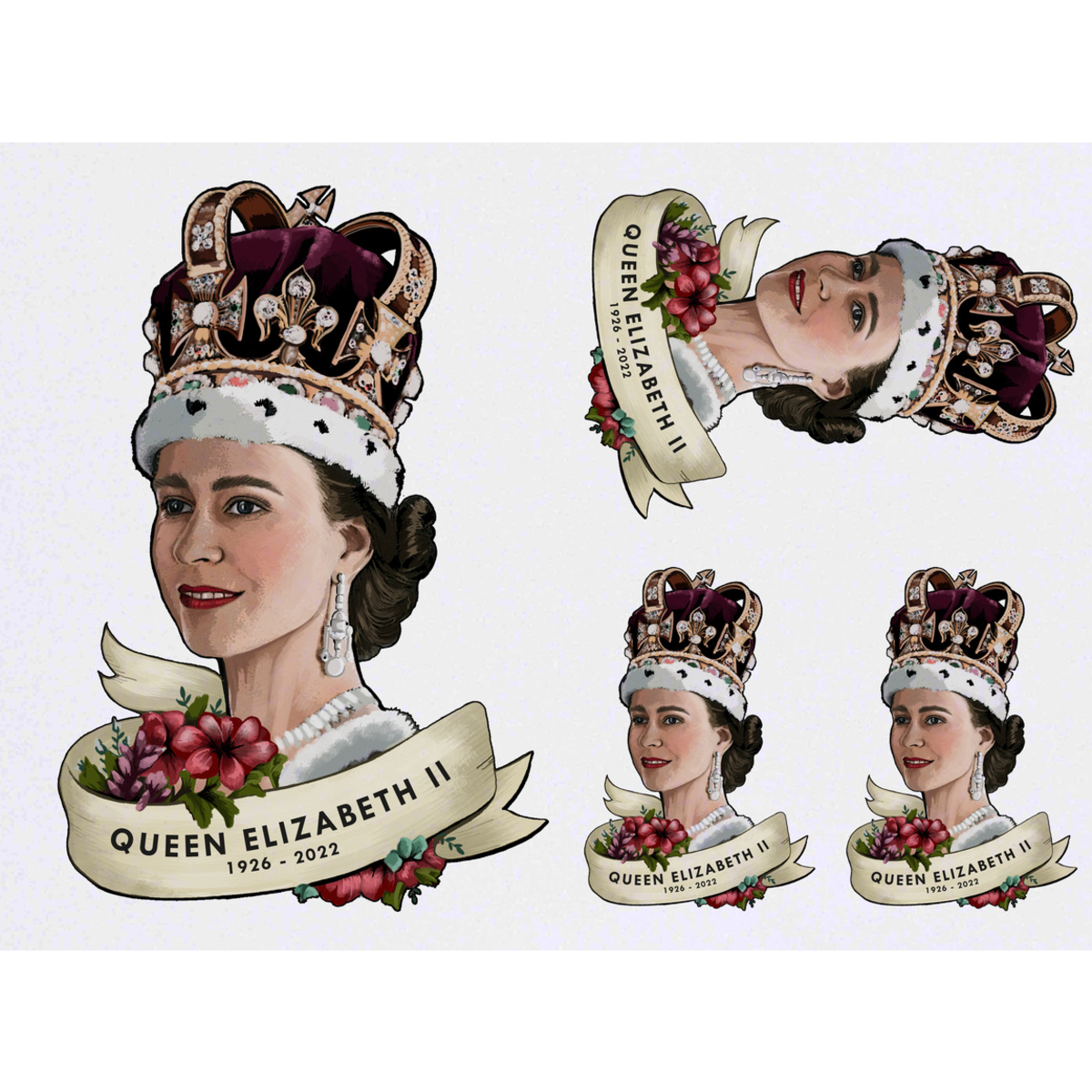 'Queen Elizabeth II Portrait' Temporary Tattoos -  Water Resistant, Skin-Safe, Non-Toxic Transfers (TO036162)