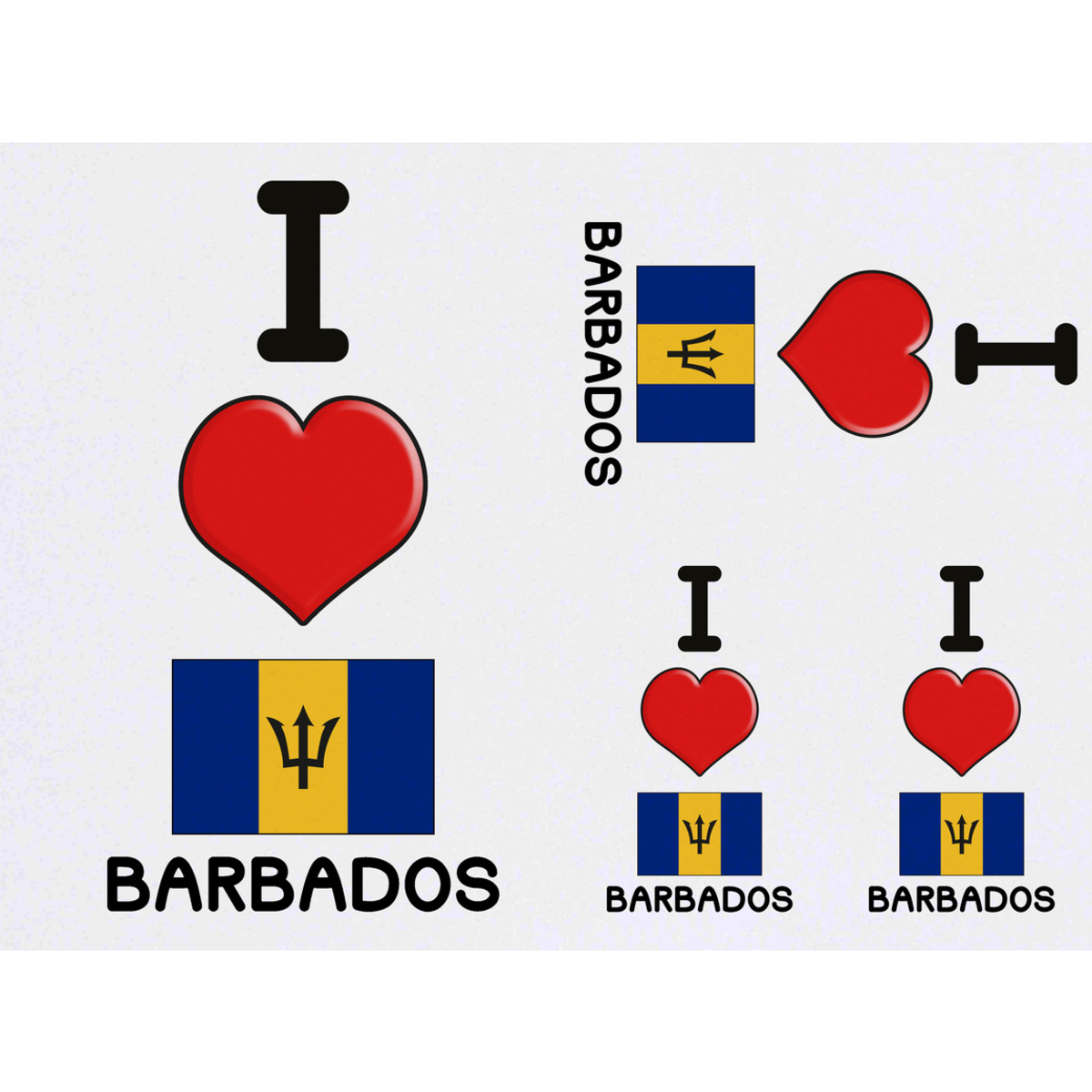 4 x 'I Love Barbados' Temporary Tattoos -  Water Resistant, Skin-Safe, Non-Toxic Transfers, Mixed Sizes (TO00053215)
