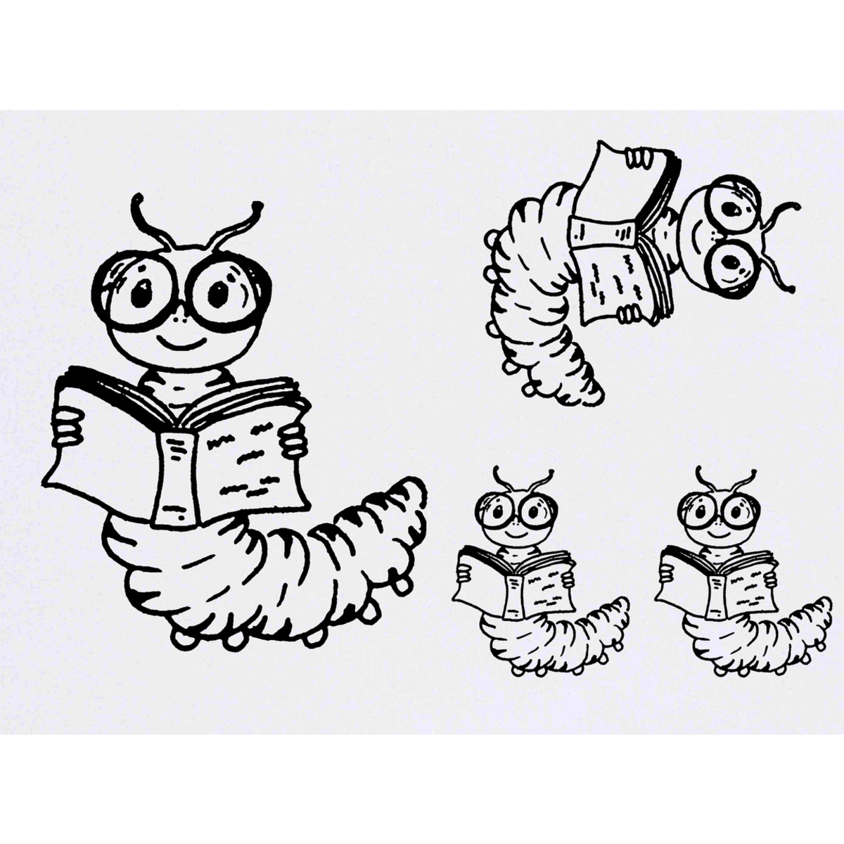 4 x 'Book Worm' Temporary Tattoos -  Water Resistant, Skin-Safe, Non-Toxic Transfers, Mixed Sizes (TO00056394)