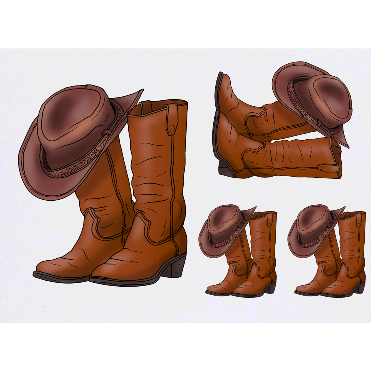 'Cowboy Boots & Hat' Temporary Tattoos -  Water Resistant, Skin-Safe, Non-Toxic Transfers (TO037957)