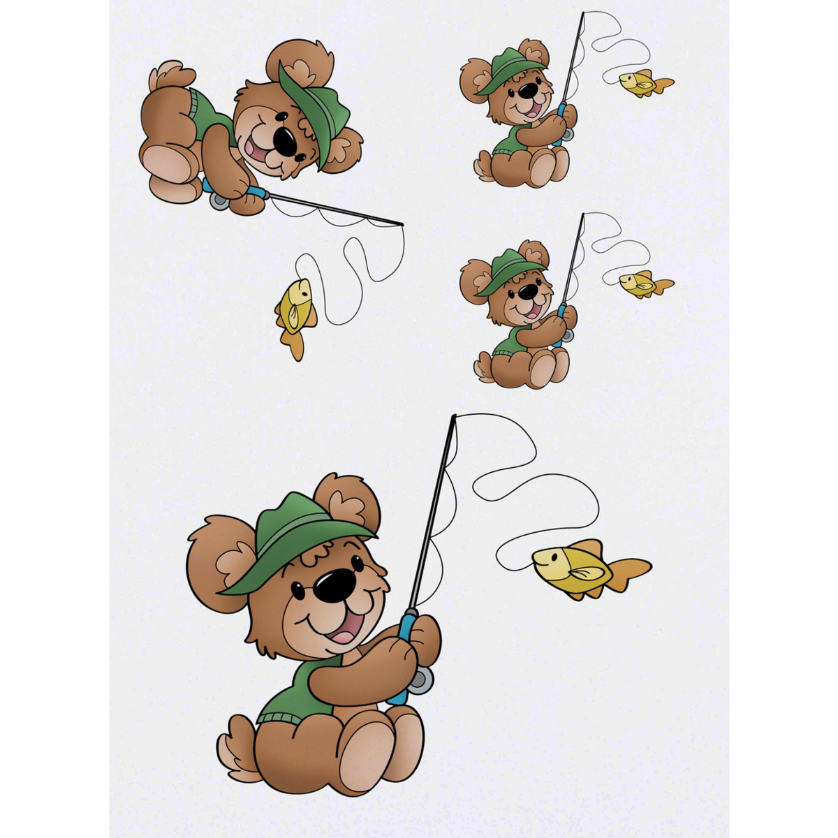 'Fishing Teddy Bear' Temporary Tattoos -  Water Resistant, Skin-Safe, Non-Toxic Transfers (TO038531)