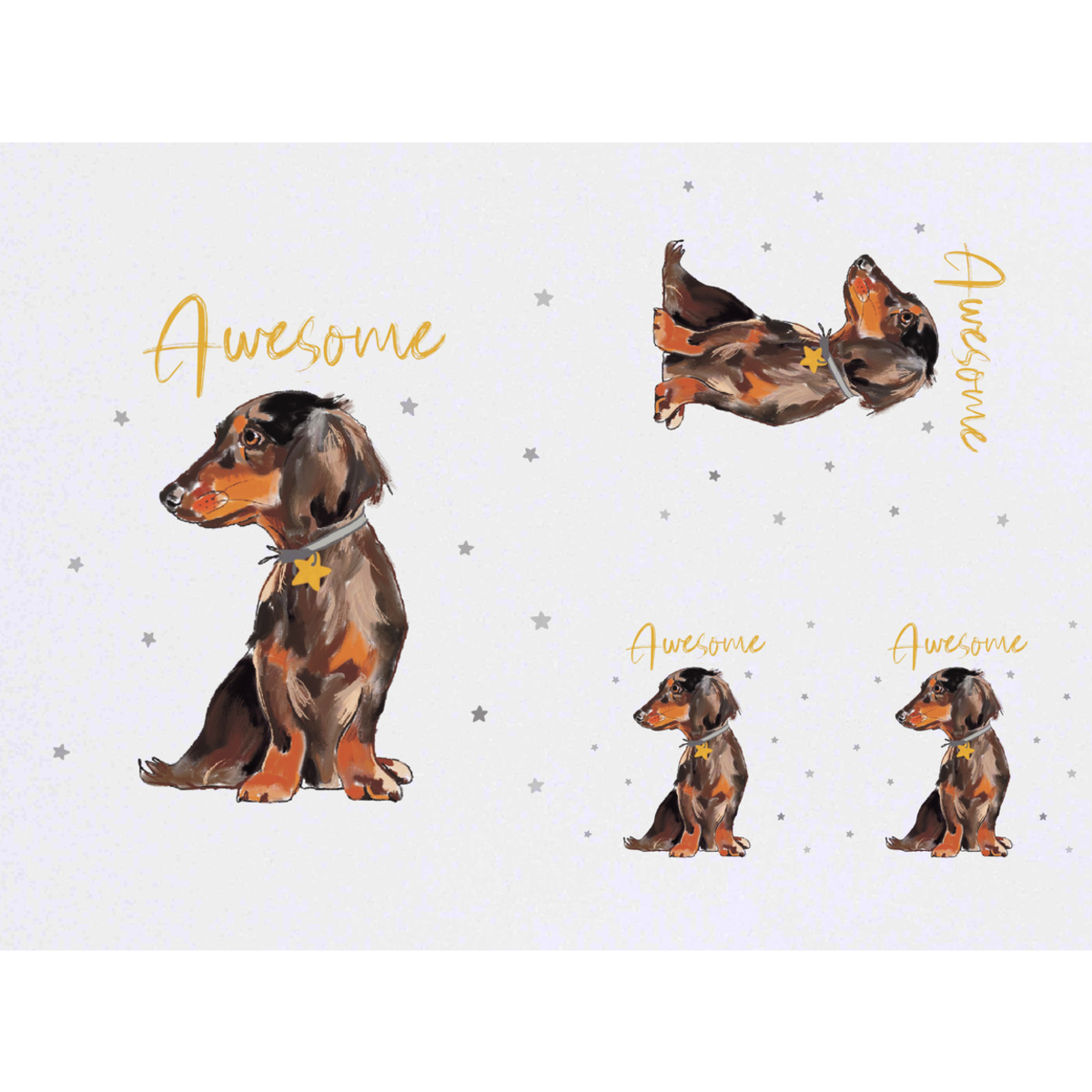 'Awesome Star Sausage Dog ' Temporary Tattoos -  Water Resistant, Skin-Safe, Non-Toxic Transfers (TO038580)