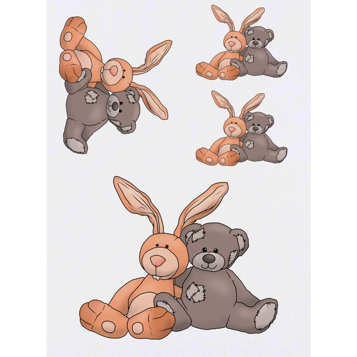 'Bunny & Teddy Toy Cuddle' Temporary Tattoos -  Water Resistant, Skin-Safe, Non-Toxic Transfers (TO039710)